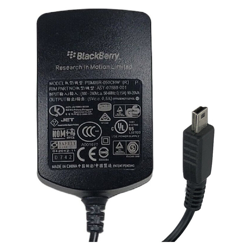 Ładowarka sieciowa 2.5W BlackBerry PSM05R-050CHW z kablem miniUSB ORYG