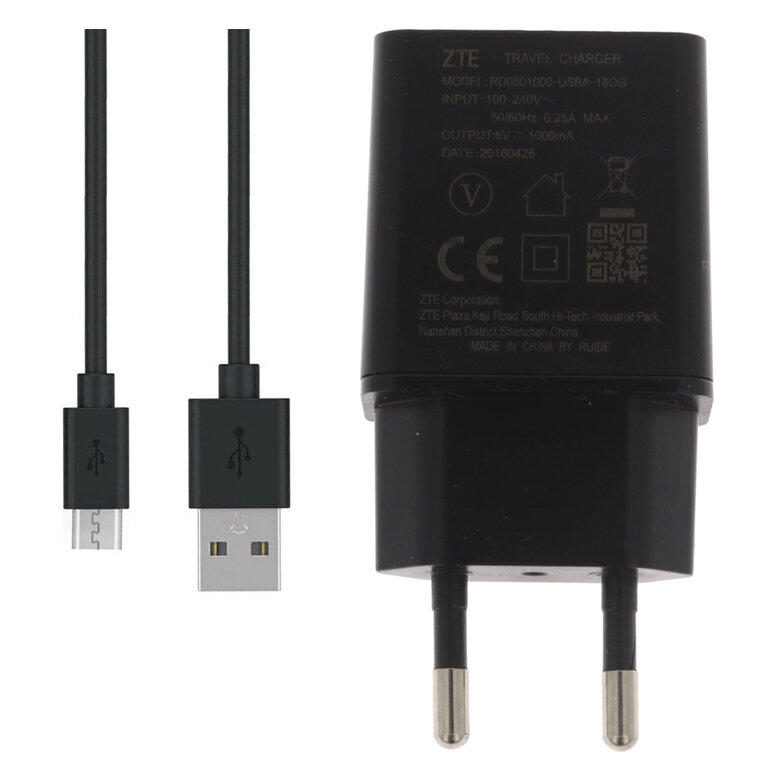 Ładowarka sieciowa 5W ZTE RD0501000-USBA-18OG + kabel MicroUSB ORYG